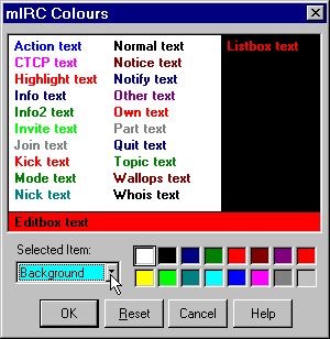 Setting colours options in mIRC