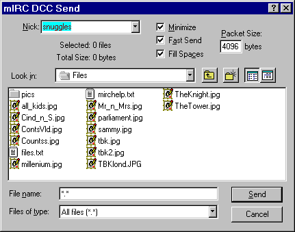 view of the DCC send dialog box