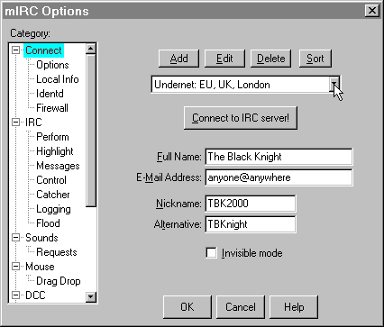 View of the Options window